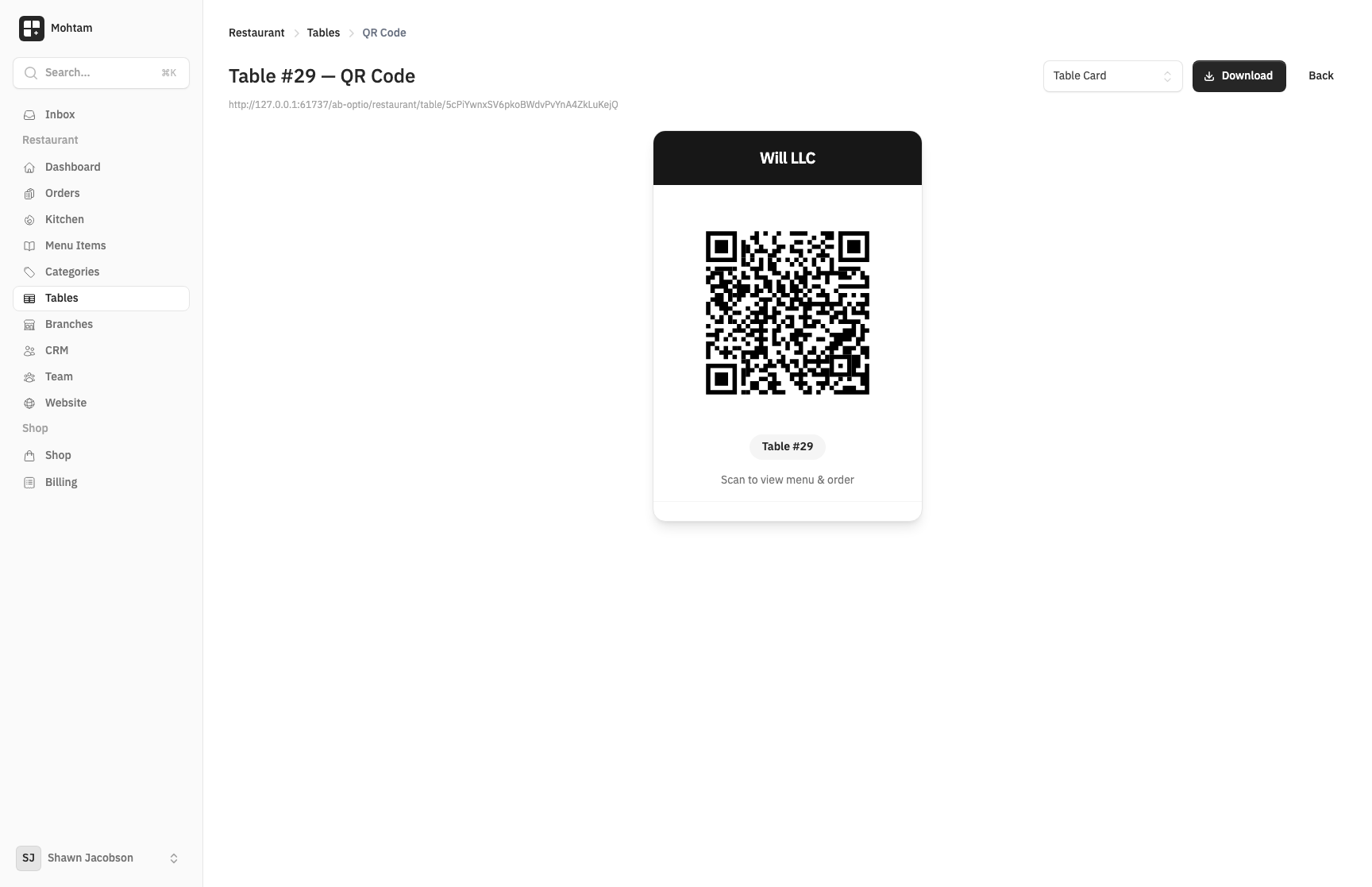 QR code ordering flow