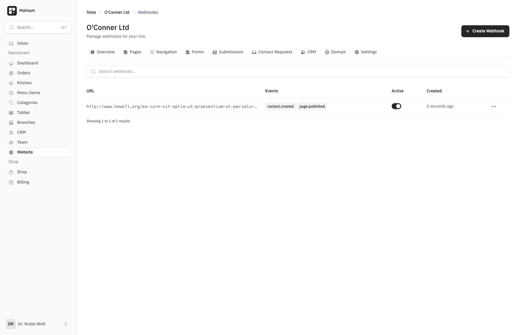 Webhook configuration